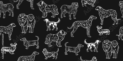 Dogs breeds collection. Vintage style seamless pattern for your design