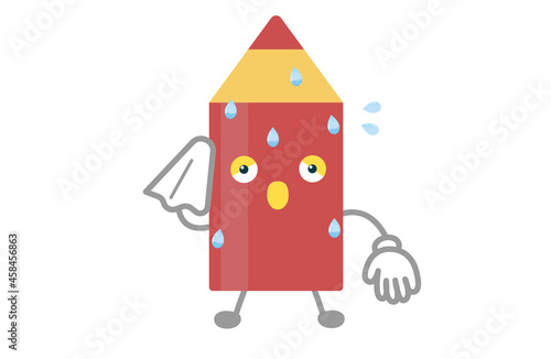 かわいい赤ペンのキャラクターが汗をかいているベクターイラスト