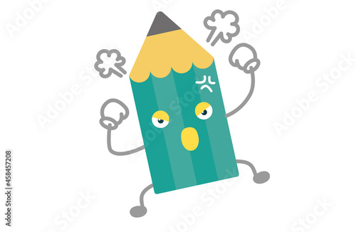 かわいい鉛筆のキャラクターが怒るベクターイラスト