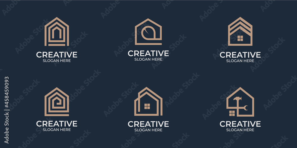 Minimalist house logo with line art style logo design