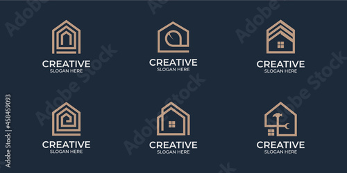 Minimalist house logo with line art style logo design