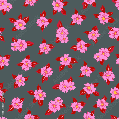 vector seamless pattern floral with opened leaves and buds on a contrasting background. Botanical illustration for fabrics, textiles, wallpapers, papers, backgrounds. © BormanT