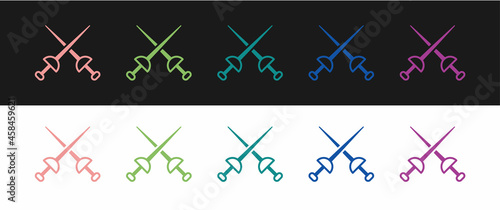 Set Fencing icon isolated on black and white background. Sport equipment. Vector