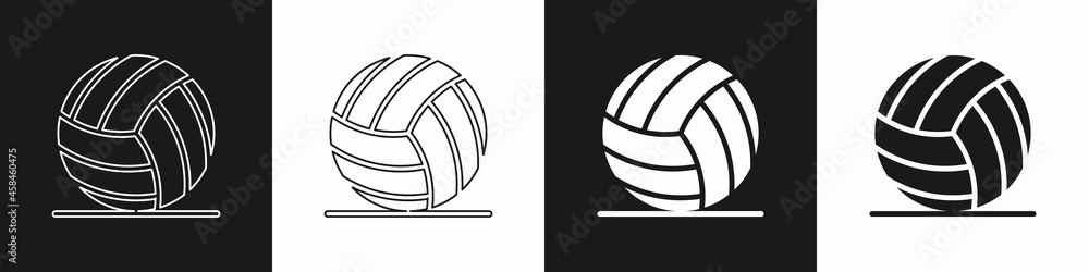 Set Volleyball ball icon isolated on black and white background. Sport equipment. Vector