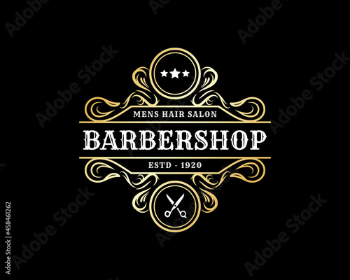 Vintage ornamental logo with floral ornament. Suitable for whiskey, liquor, beer, brewery, wine, barber shop, coffee shop, tattoo studio, salon, boutique, hotel, shop signage engraving illustration
