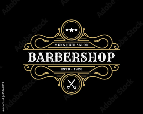 Vintage ornamental logo with floral ornament. Suitable for whiskey, liquor, beer, brewery, wine, barber shop, coffee shop, tattoo studio, salon, boutique, hotel, shop signage engraving illustration