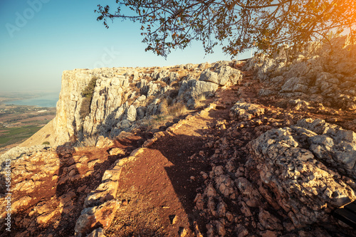 Rocky landscape in northern Israel. Arbel cliff on Mount Nitai (Har Nitai). Galilee, Israel photo