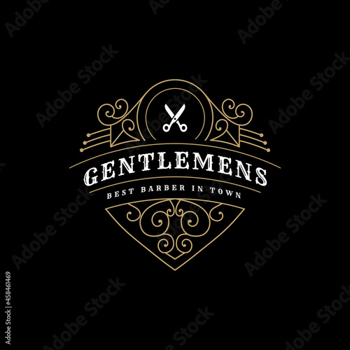 Vintage ornamental logo with floral ornament. Suitable for whiskey, liquor, beer, brewery, wine, barber shop, coffee shop, tattoo studio, salon, boutique, hotel, shop signage engraving illustration