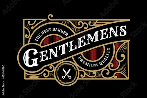Vintage ornamental logo with floral ornament. Suitable for whiskey, liquor, beer, brewery, wine, barber shop, coffee shop, tattoo studio, salon, boutique, hotel, shop signage engraving illustration
