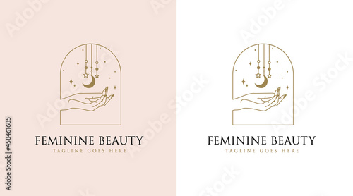 Botanical Hand Drawn collection Logo with Wild Flower and Leaves. Logo for spa and beauty salon, boutique, organic shop, wedding, floral designer, interior, photography, cosmetic. vector illustration