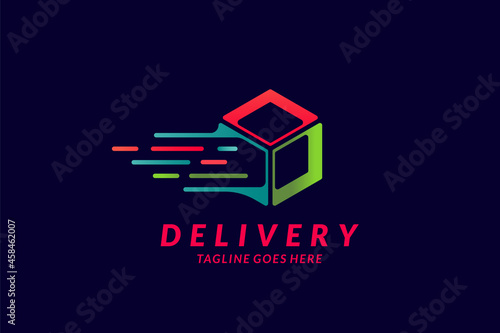 delivery logo design , colorful box with fast tail Flat Vector Business Logo Design Template Element.
