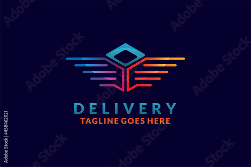 delivery logo design , colorful box with wings Flat Vector Business Logo Design Template Element.