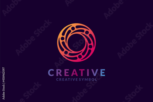 human resources Logo design isolated on blue Background. Usable for Business and Technology Logos. Vector Logo Design Template Element.