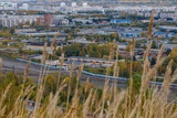 Photo of the city top view. A small provincial town in Siberia. Autumn urban landscape.