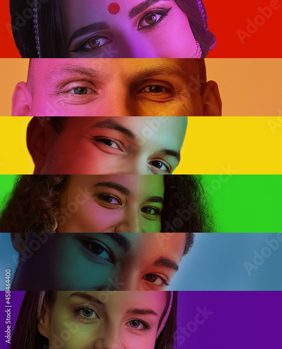 Group of people on colorful background. LGBT concept photo