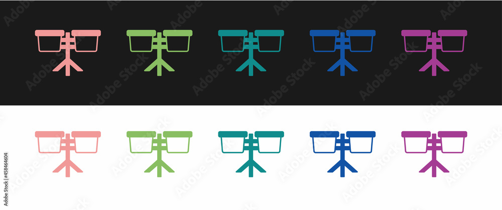 Set Bongo drum icon isolated on black and white background. Musical instrument symbol. Vector Set Bongo drum icon isolated on black and white background. Musical instrument symbol. Vector