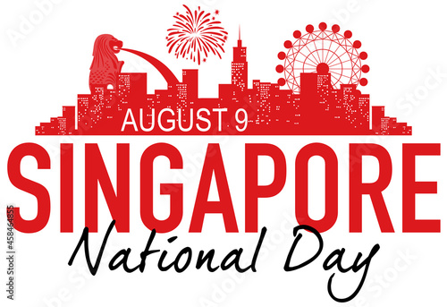 Singapore National Day banner with landmarks of Singapore