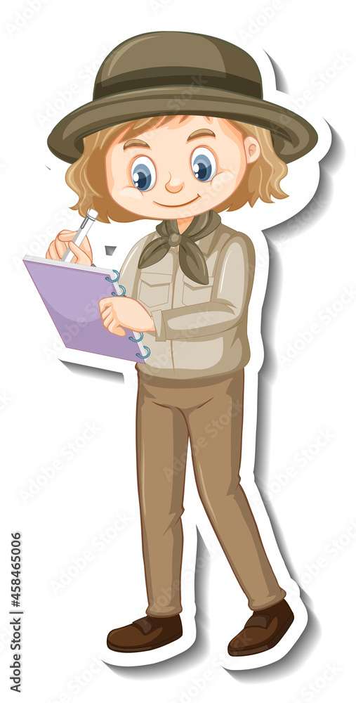 Girl in safari outfit cartoon character sticker Girl in safari outfit cartoon character sticker
