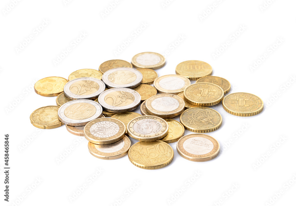 Golden coins on white background Golden coins on white background