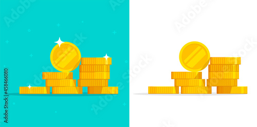 Pile of money coins vector illustration icon isolated or gold metal cash stack heap clipart cut out object on white and color background in flat cartoon style design photo