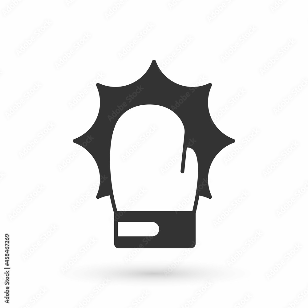 Grey Punch in boxing gloves icon isolated on white background. Boxing gloves hitting together with explosive. Vector Grey Punch in boxing gloves icon isolated on white background. Boxing gloves hitting together with explosive. Vector