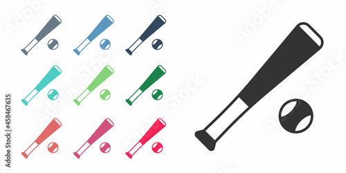 Black Baseball bat with ball icon isolated on white background. Set icons colorful. Vector