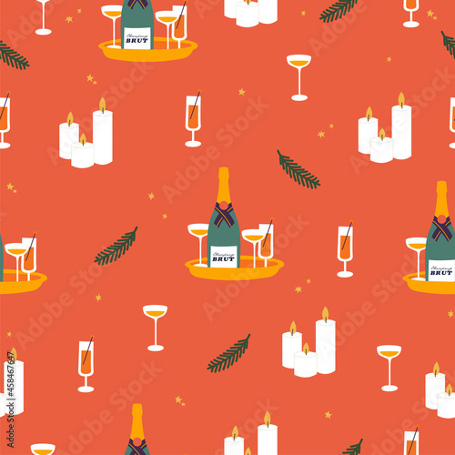 Vector set design icons for Christmas greetings seamless patterns. Winter holidays design elements. Traditional xmas attributes