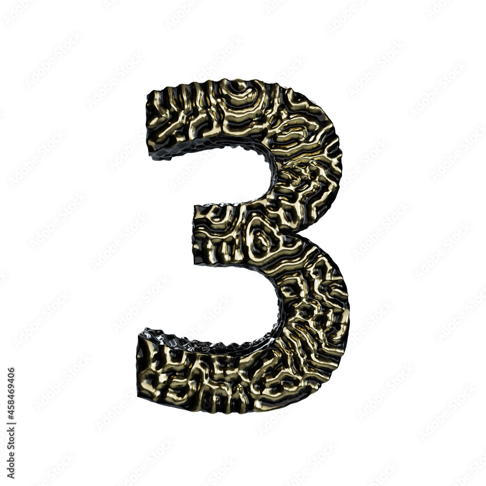 Organic Reaction Diffusion pattern golden font number 3 Organic Reaction Diffusion pattern golden font number 3