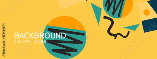 Abstract background. Blocks, lines, triangles, circles composition. Techno or business concept for wallpaper, banner, background, landing page