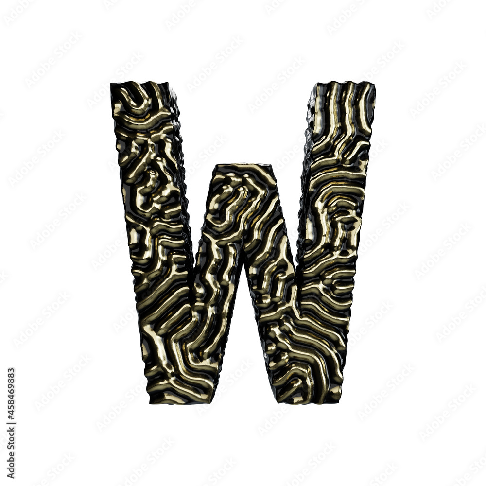 Organic Reaction Diffusion pattern golden font letter W Organic Reaction Diffusion pattern golden font letter W
