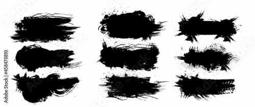 Set of grunge banners.Grunge backgrounds for sale. Spray Paint Vector Elements isolated on White Background, Lines and Drains Black ink splatters, Ink blots set, text frame, Street style.