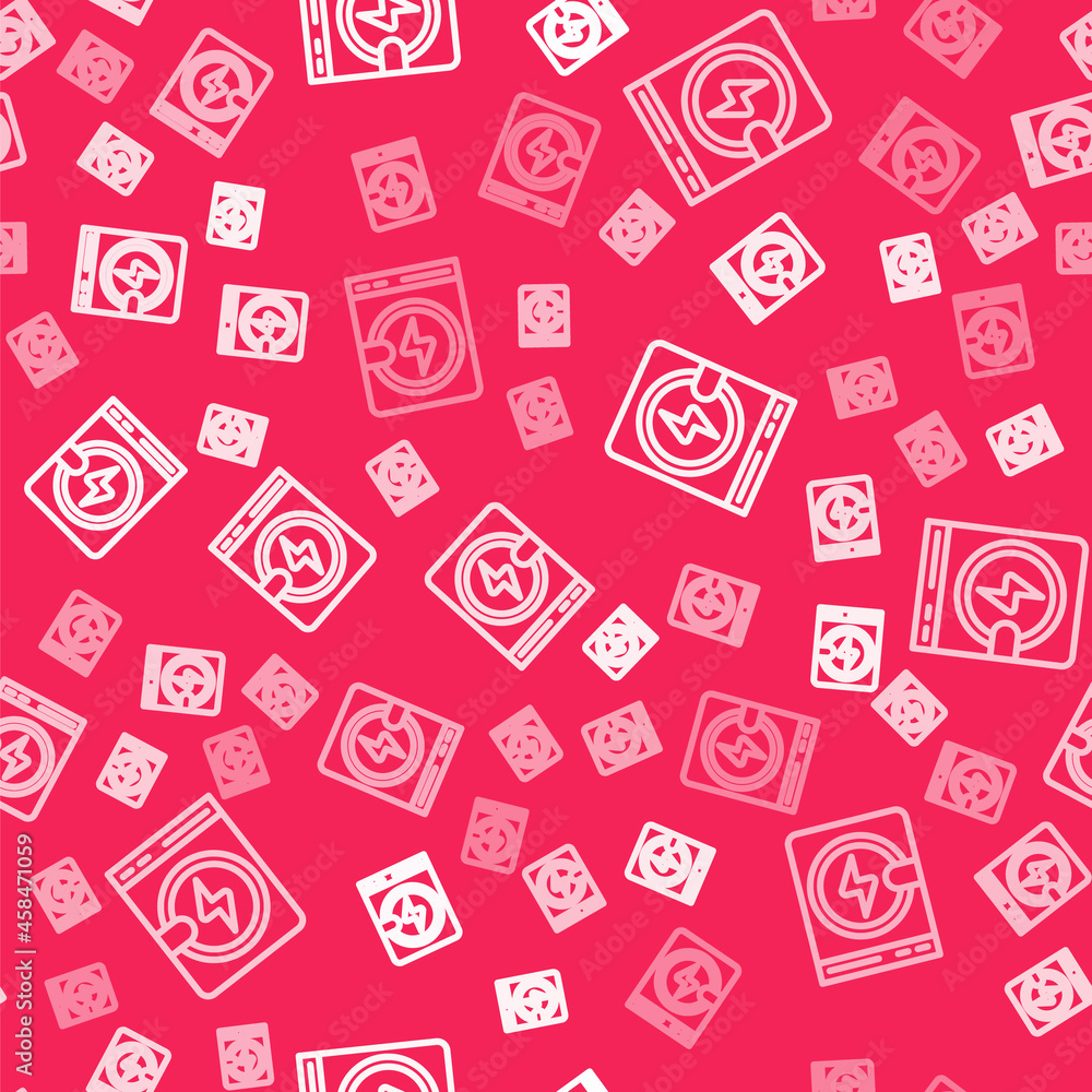 White line Washer icon isolated seamless pattern on red background. Washing machine icon. Clothes washer - laundry machine. Home appliance symbol. Vector White line Washer icon isolated seamless pattern on red background. Washing machine icon. Clothes washer - laundry machine. Home appliance symbol. Vector
