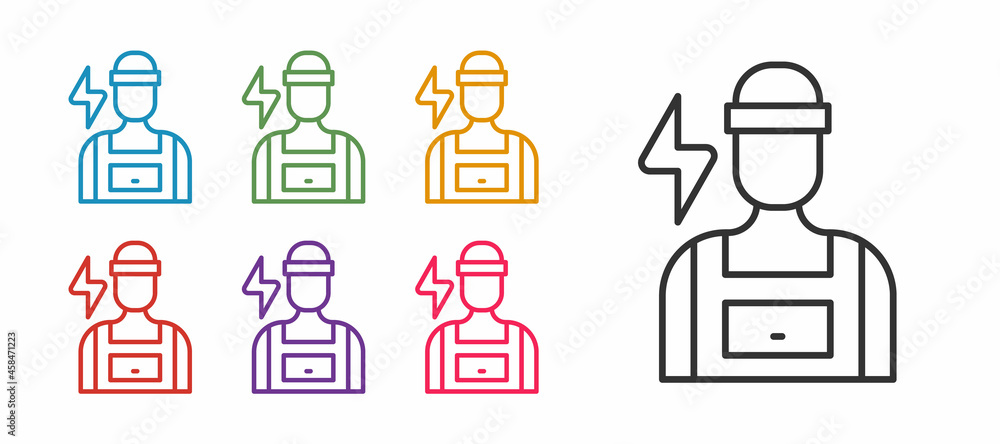 Set line Electrician technician engineer icon isolated on white background. Set icons colorful. Vector Set line Electrician technician engineer icon isolated on white background. Set icons colorful. Vector