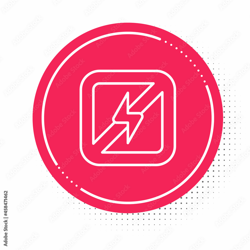 White line No lightning icon isolated on white background. No electricity. Red circle button. Vector White line No lightning icon isolated on white background. No electricity. Red circle button. Vector