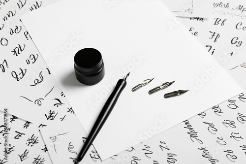 Nib pen with ink on paper s...