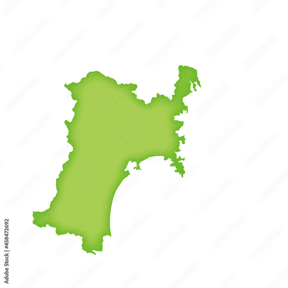 宮城県の地図　緑色の県庁所在地マーク　都道府県単位の地図のイラスト　地図シルエット