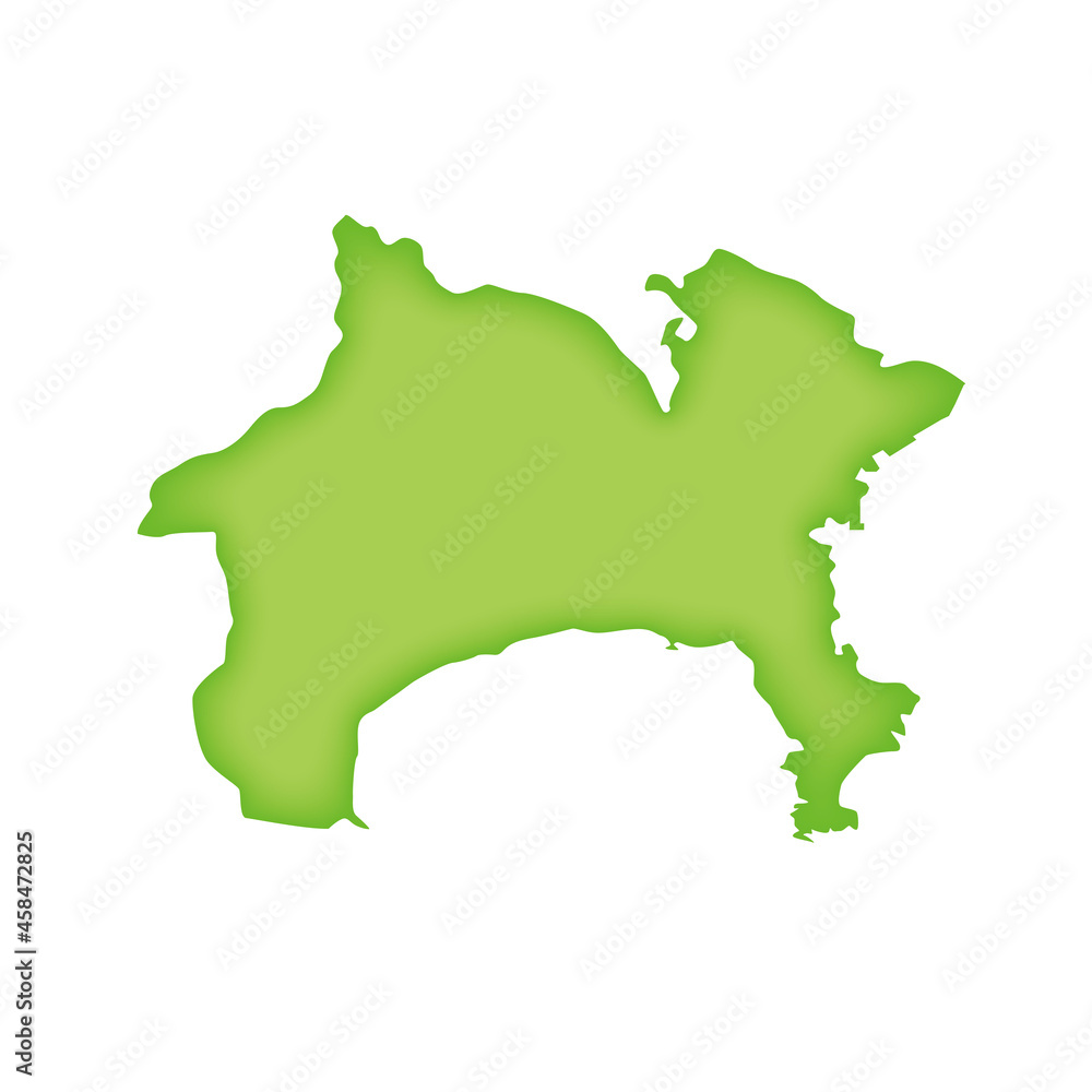 神奈川県の地図　緑色の県庁所在地マーク　都道府県単位の地図のイラスト　地図シルエット