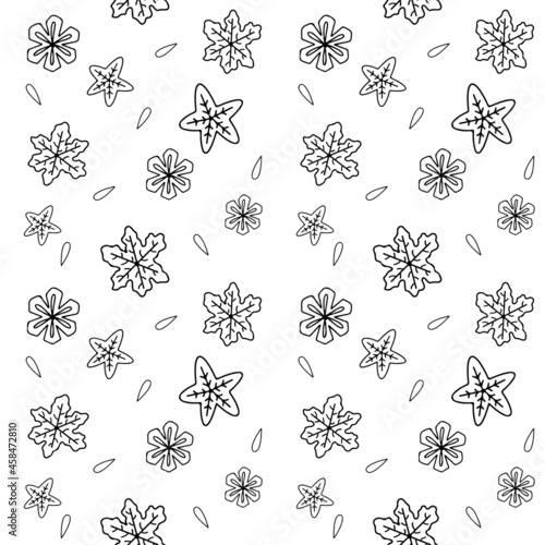 Christmas snowflakes seamless pattern. Endless vector texture from doodle elements for Christmas design.