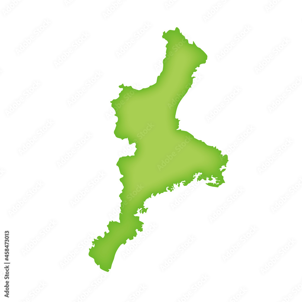 三重県の地図 緑色の県庁所在地マーク 都道府県単位の地図のイラスト 地図シルエット Stock Vector Adobe Stock