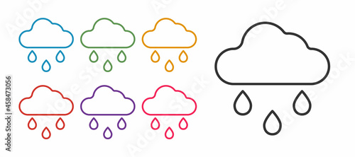 Set line Cloud with rain icon isolated on white background. Rain cloud precipitation with rain drops. Set icons colorful. Vector