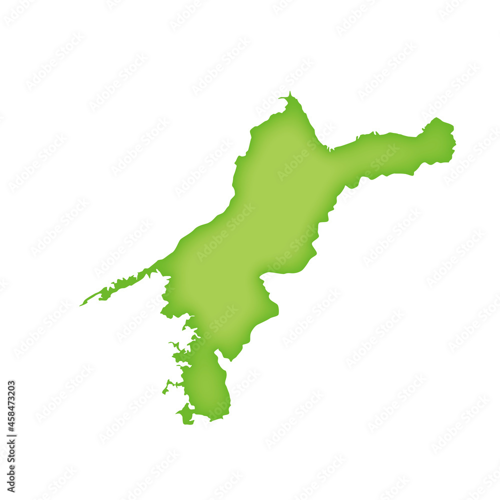 愛媛県の地図　緑色の県庁所在地マーク　都道府県単位の地図のイラスト　地図シルエット