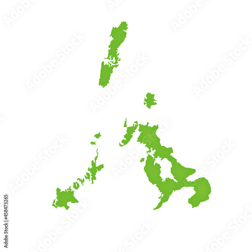 長崎県の地図　緑色の県庁所在地マーク　都道府県単位の地図のイラスト　地図シルエット