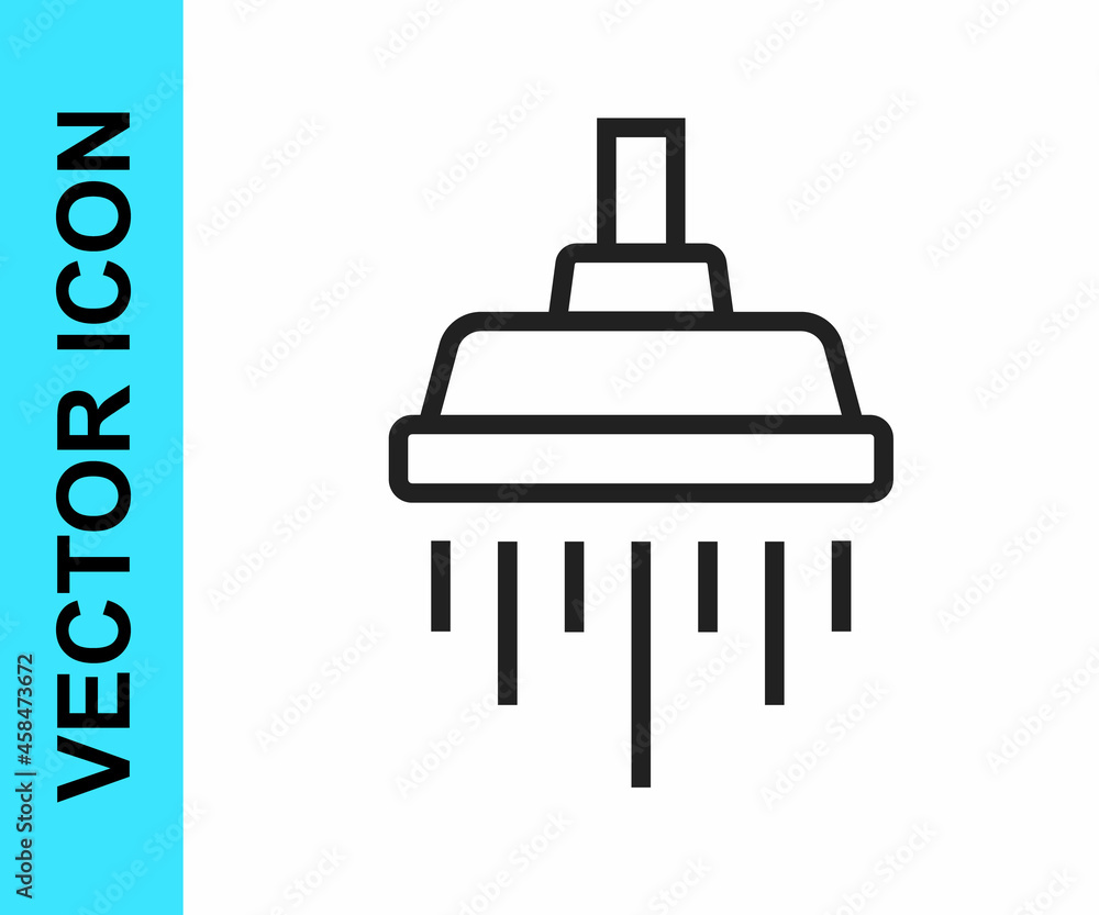 Black line Shower head with water drops flowing icon isolated on white background. Vector Black line Shower head with water drops flowing icon isolated on white background. Vector