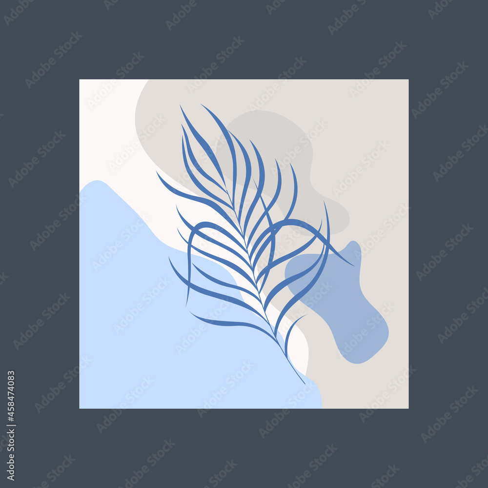 Naklejka premium Poster with line leaf on abstract background. One-line drawing style. Vector illustration for design clothes, card, notepad, poster.