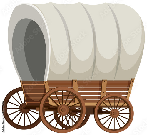 Medieval wooden wagon on white background