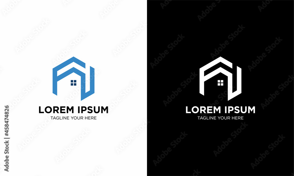 hexagon FU house monogram logo for real estate, property, construction business identity. hexagon FU house monogram logo for real estate, property, construction business identity.