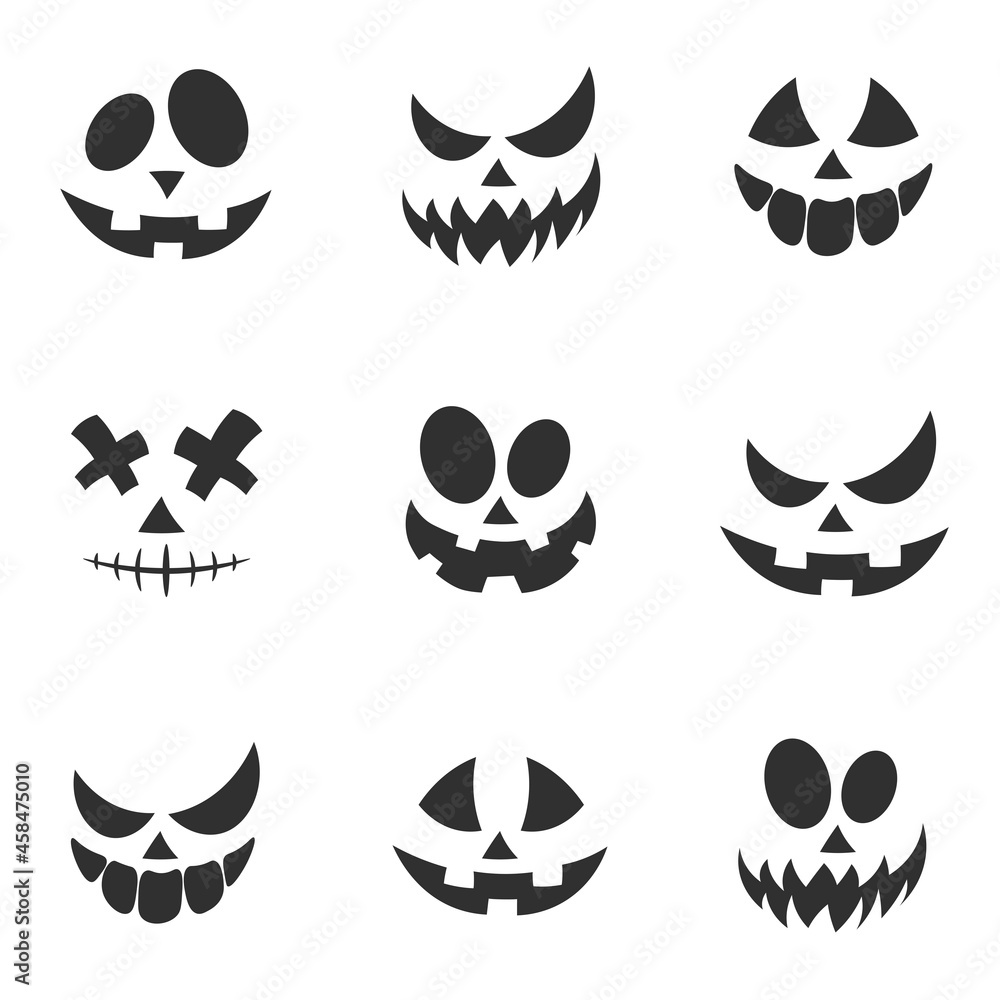 Set of Halloween scary pumpkins cut. Spooky creepy pumpkins cut Set of Halloween scary pumpkins cut. Spooky creepy pumpkins cut