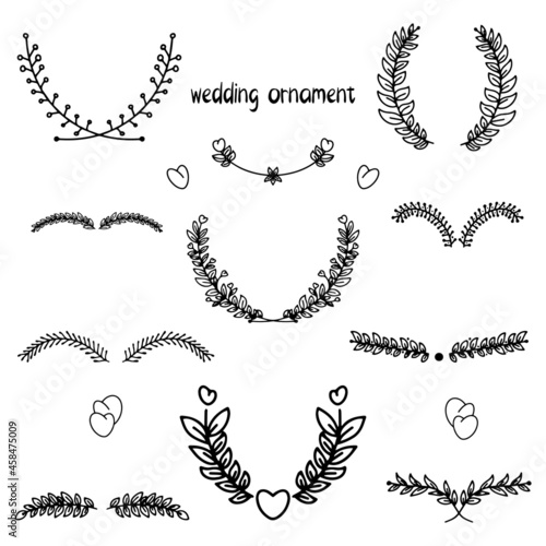 hand drawn doodle wedding ornament set. Vector illustration