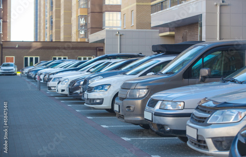 Cars parked in the courtyard of a residential building
