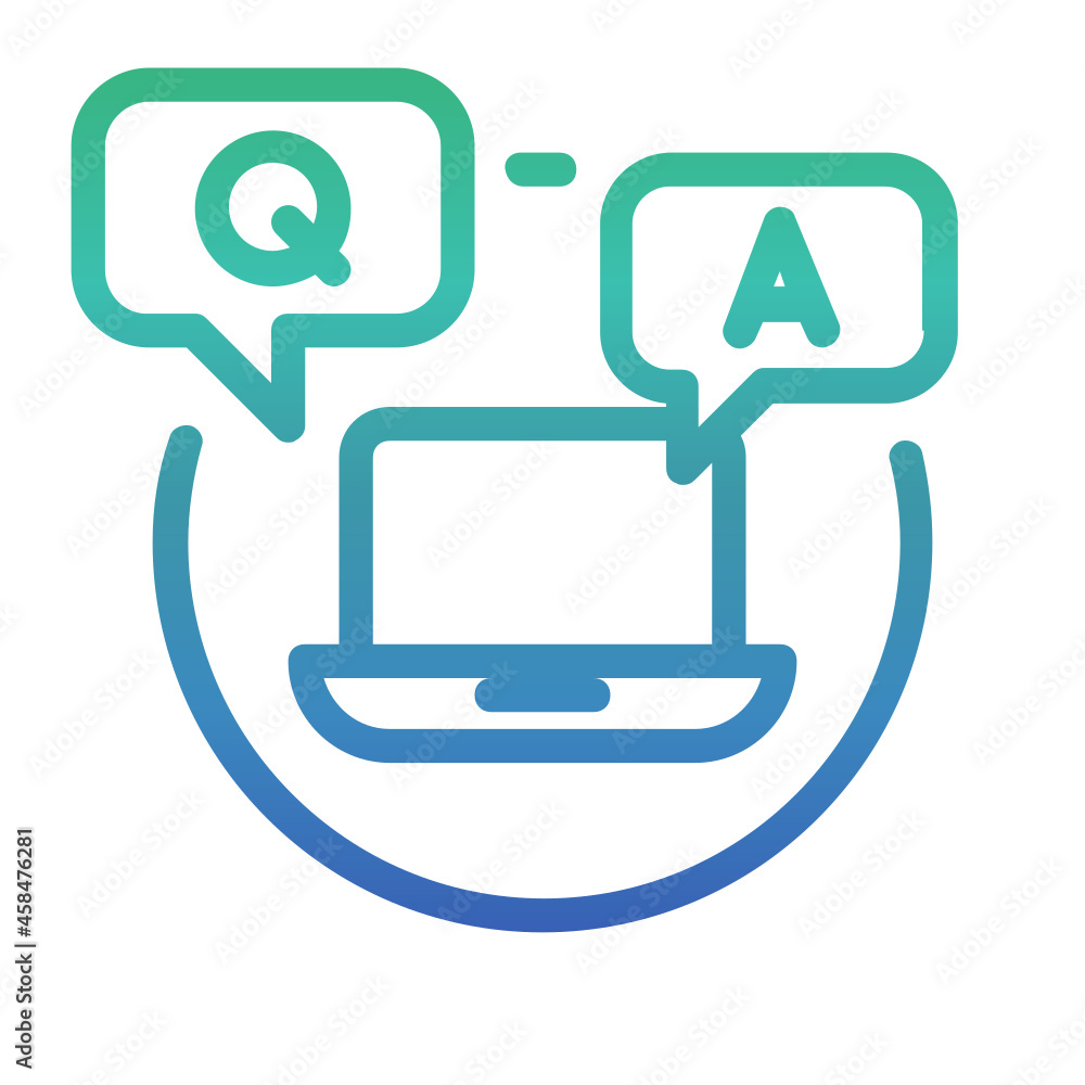 Laptop , Questions and FAQ gradient icon. Laptop , Questions and FAQ gradient icon.